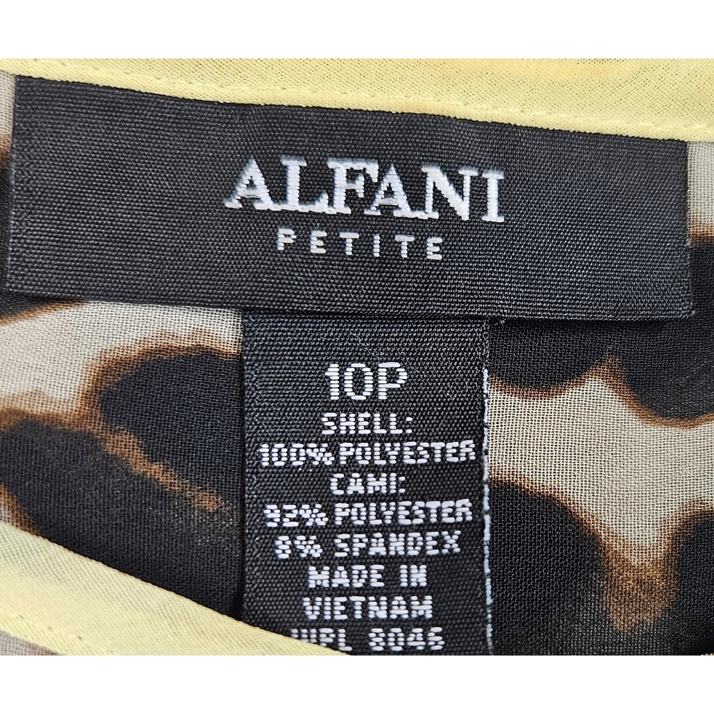 Alfani Petite Women 10P Leopard Print Crossover Sleeveless Blouse Yellow Trim - Picture 5 of 6